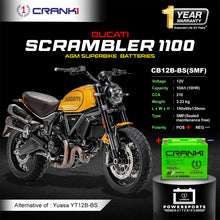 Load image into Gallery viewer, Battery For Ducati Scrambler 1100 (2015-2025) - CB12B-BS - Factory Activated - CRANK1