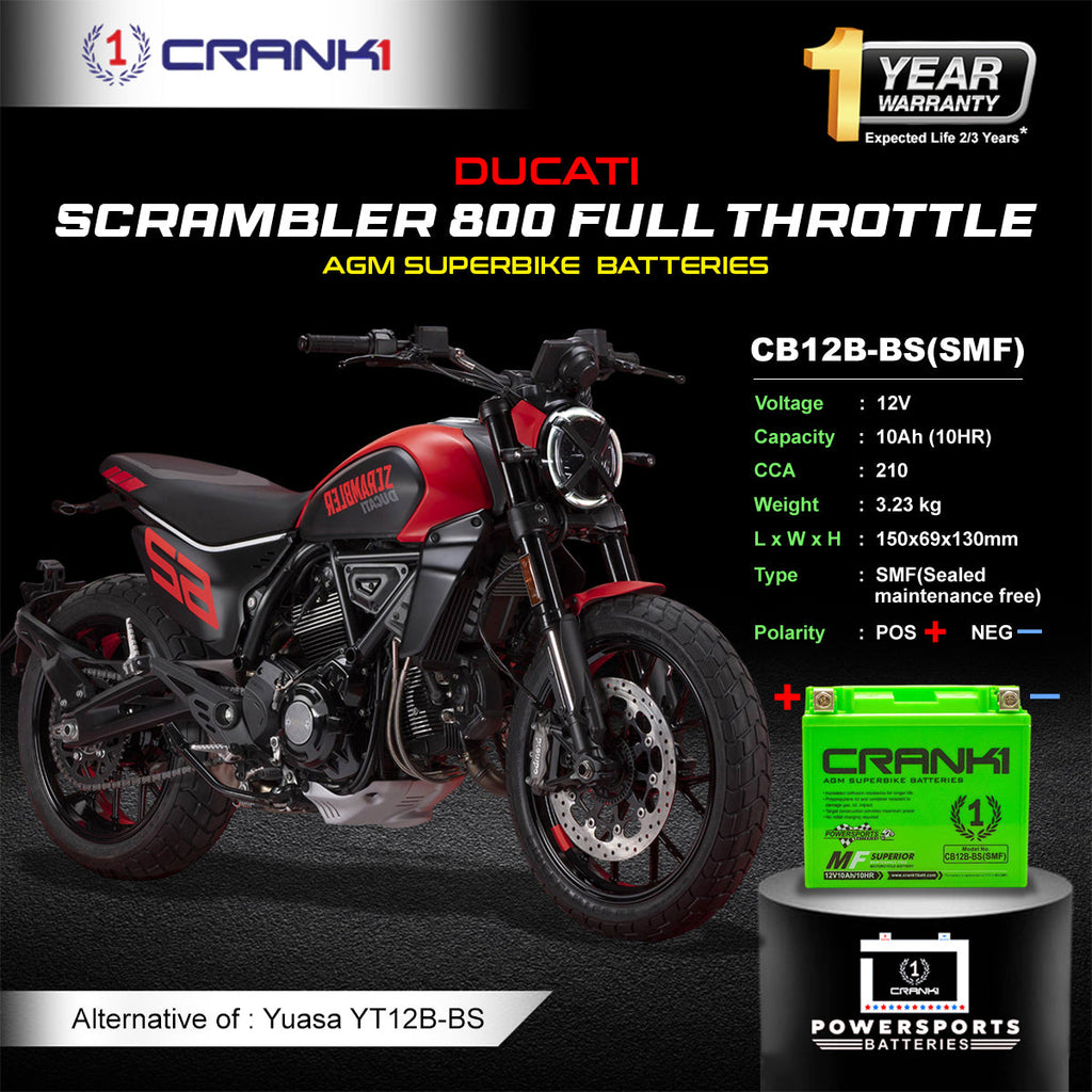 Battery For Ducati Scrambler 800 Full Throttle (2015-2025) - CB12B-BS - Factory Activated - CRANK1