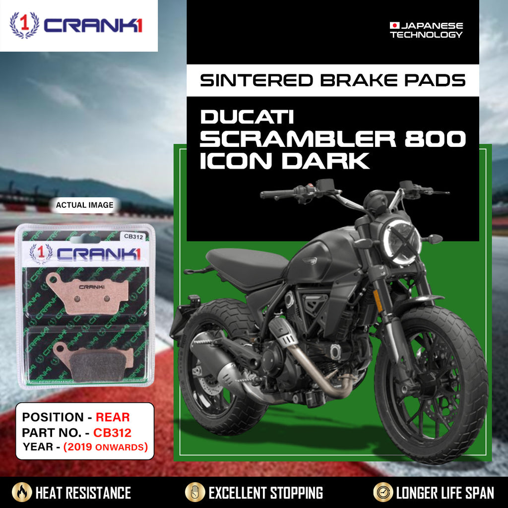 Sintered Brake Pads For Ducati Scrambler 800 Icon Dark (2019 Onwards) - Rear - CB312 - 1 Set - CRANK1