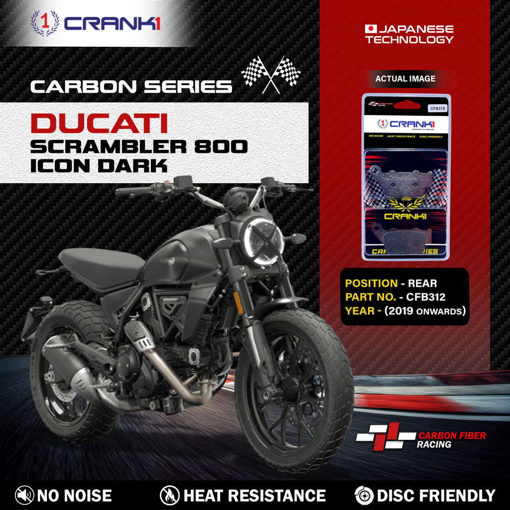Carbon Brake Pads For Ducati Scrambler 800 Icon Dark (2019 Onwards) - Rear - CFB312 - 1 Set - CRANK1