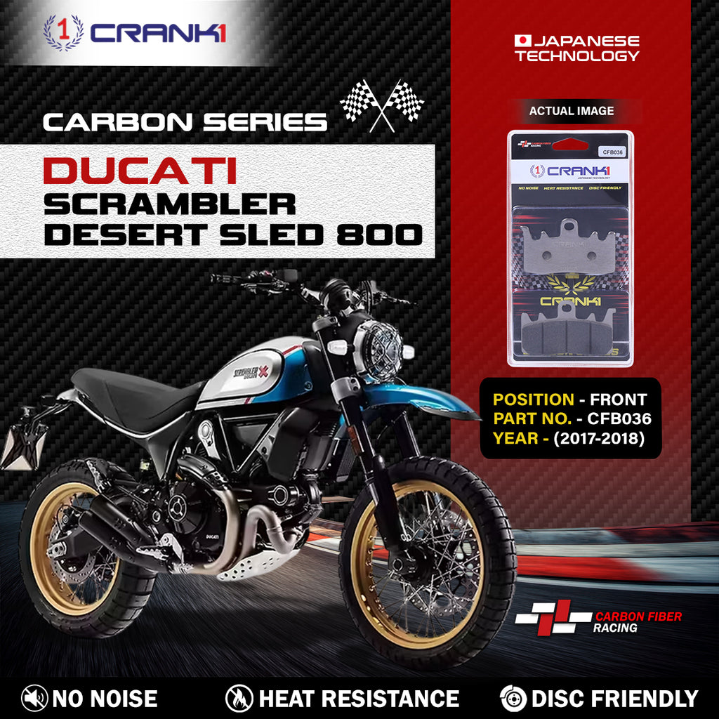 Carbon Brake Pads For Ducati Scrambler Desert Sled 800 (2017-2018) - Front - CFB036 - 2 Sets - CRANK1