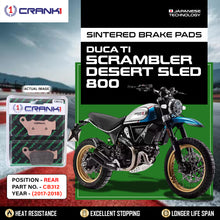 Load image into Gallery viewer, Sintered Brake Pads For Ducati Scrambler Desert Sled 800 (2017-2018) - Rear - CB312 - 1 Set - CRANK1