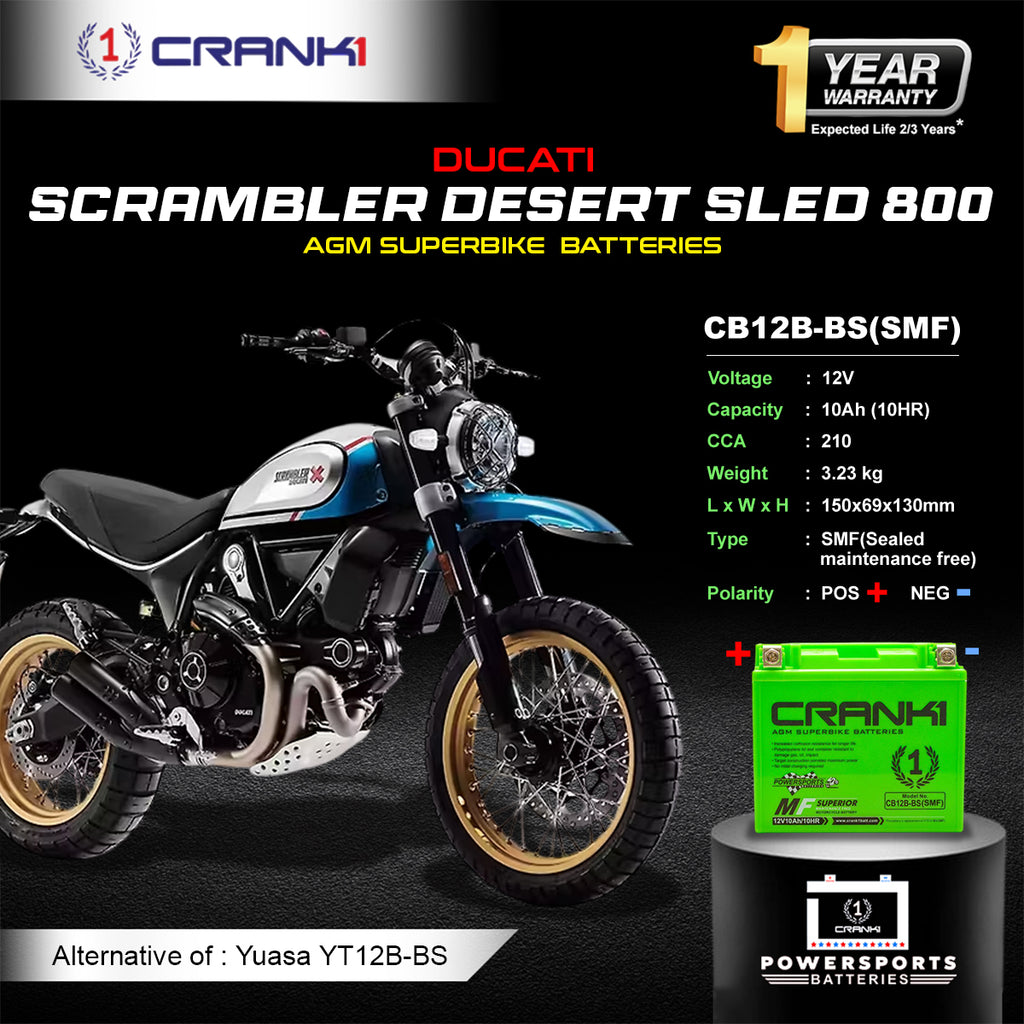 Battery For Ducati Scrambler Desert Sled 800 (2015-2025) - CB12B-BS - Factory Activated - CRANK1