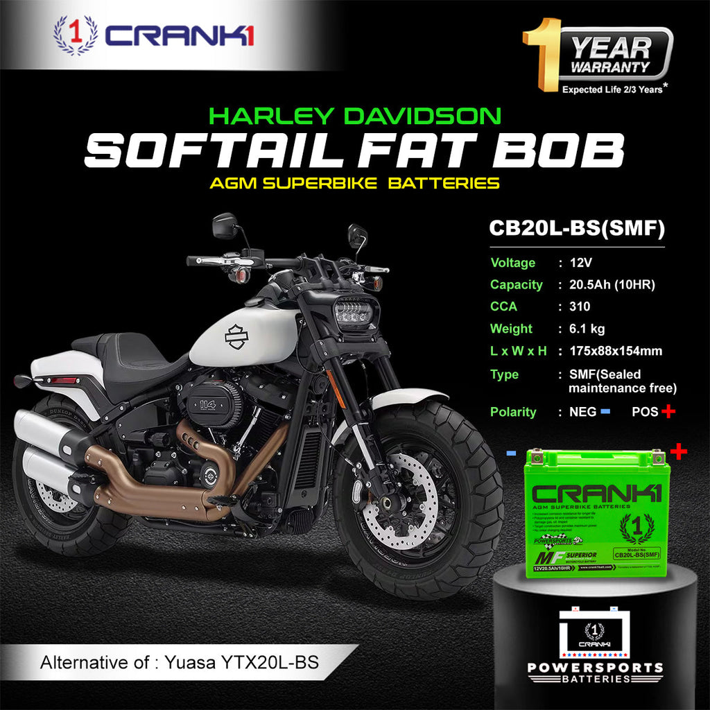 Battery For Harley Davidson Softail Fat Bob (2008-2025) - CB20L-BS - Factory Activated - CRANK1