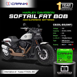 Battery For Harley Davidson Dyna Fat Bob (2008-2025) - CB20L-BS - Factory Activated - CRANK1