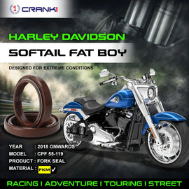 Fork Oil Seals Pair For Harley Davidson Softail Fat Boy (2018 Onwards) - CPF55-119 - CRANK1