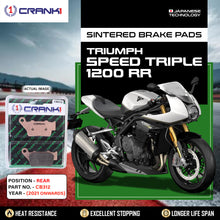 Load image into Gallery viewer, Sintered Brake Pads For Triumph Speed Triple 1200 RR	(2021 Onwards) - Rear - CB312 - Set  - CRANK1