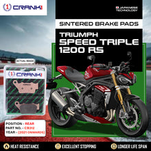 Load image into Gallery viewer, Sintered Brake Pads For Triumph Speed Triple 1200 RS (2021 Onwards) - Rear -CB312 - 1 Set - CRANK1