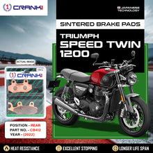 Load image into Gallery viewer, Sintered Brake Pads For Triumph Speed TwinÂ 1200 (2022) - Rear - CB412 - 1 Set - CRANK1