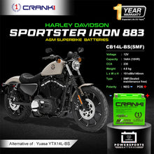 Load image into Gallery viewer, Battery For Harley Davidson Sportster Iron 883 (2012-2025) - CB14L-BS - Factory Activated - CRANK1