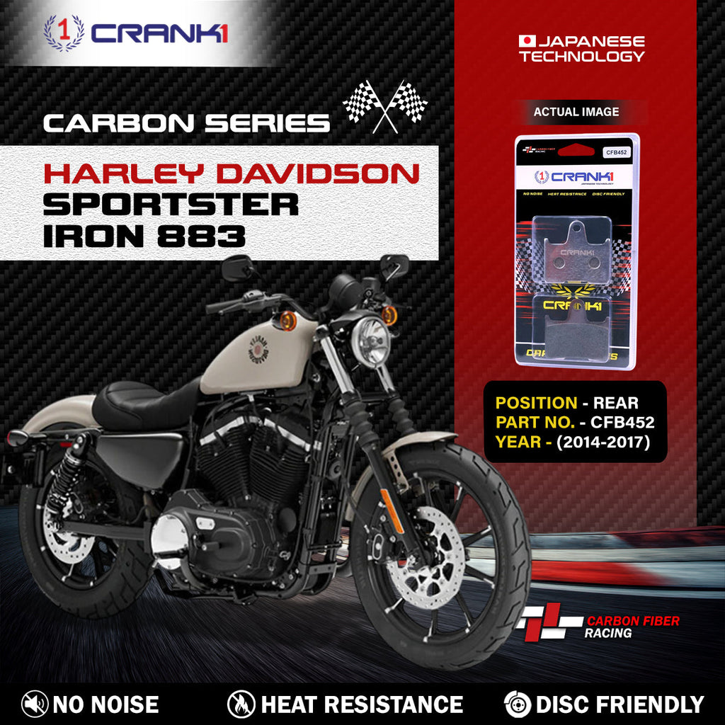 Carbon Brake Pads For Harley Davidson Sportster Iron 883 (2014-2017) - Rear - CFB452 - 1 Set - CRANK1