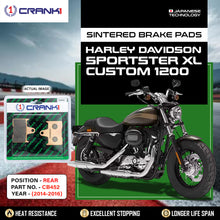 Load image into Gallery viewer, Sintered Brake Pads For Harley Davidson Sportster XL Custom 1200 (2014-2016) - Rear - CB452 - 1 Set - CRANK1