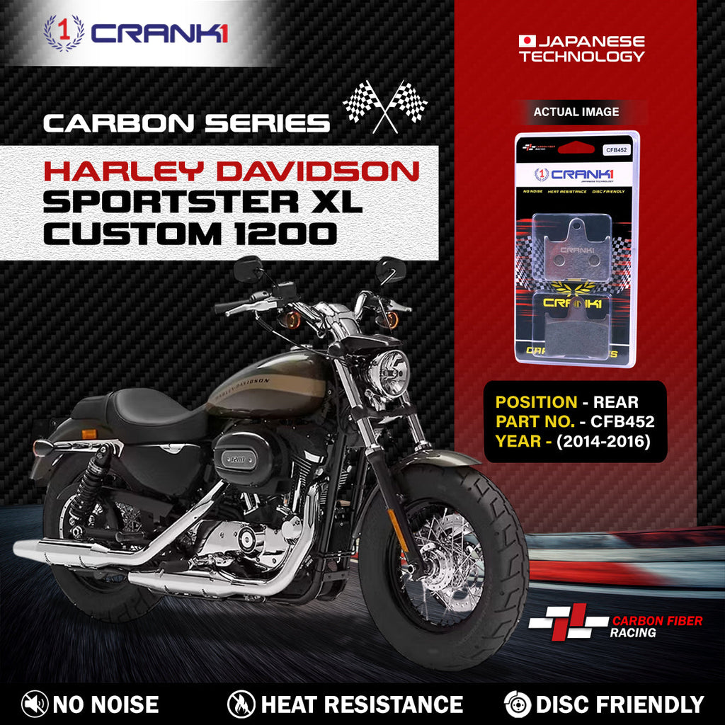 Carbon Brake Pads For Harley Davidson Sportster XL Custom 1200 (2014-2016) - Rear - CFB452 - 1 Set - CRANK1