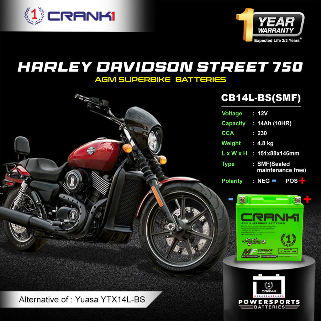 Battery For Harley Davidson Street 750 (2006-2025) - CB14L-BS - Factory Activated - CRANK1