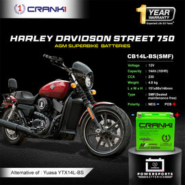 Battery For Harley Davidson Street 750 (2006-2025) - CB14L-BS - Factory Activated - CRANK1