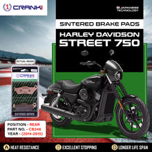 Load image into Gallery viewer, Sintered Brake Pads For Harley Davidson Street 750 (2014-2015) - Rear - CB346 - 1 Set - CRANK1