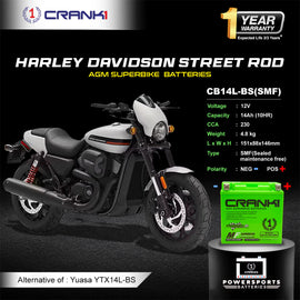 Battery For Harley Davidson Street Rod (2011-2025) - CB14L-BS - Factory Activated - CRANK1