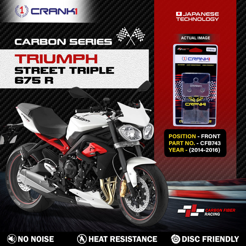 Carbon Brake Pads For Triumph Street Triple 675 R (2014-2016) - Front - CFB743 - 2 Sets - CRANK1