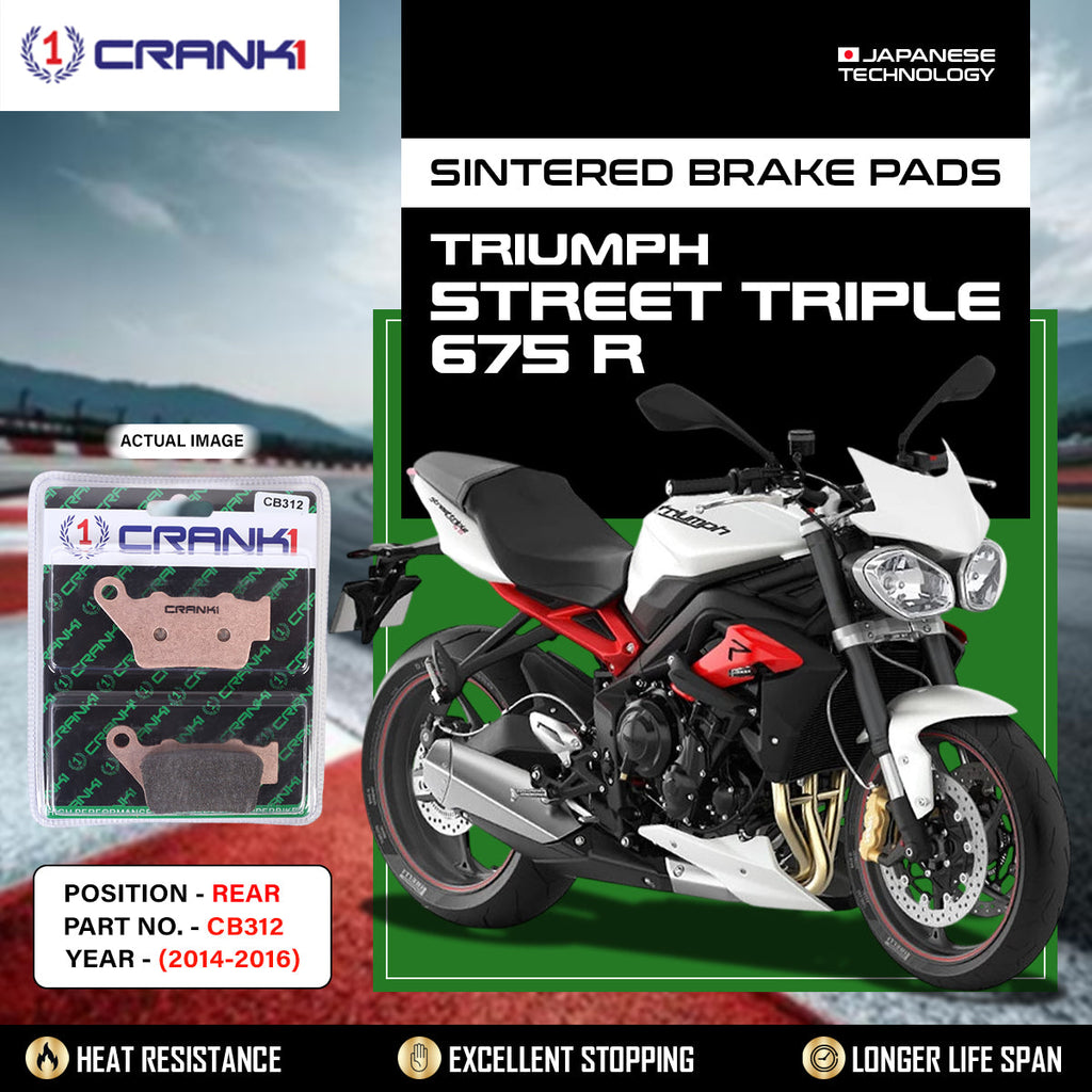 Sintered Brake Pads For Triumph Street Triple 675 R (2014-2016) - Rear - CB312 - 1 Set - CRANK1