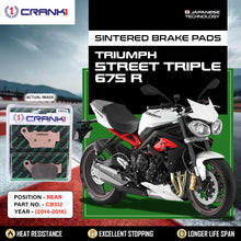 Load image into Gallery viewer, Sintered Brake Pads For Triumph Street Triple 675 R (2014-2016) - Rear - CB312 - 1 Set - CRANK1