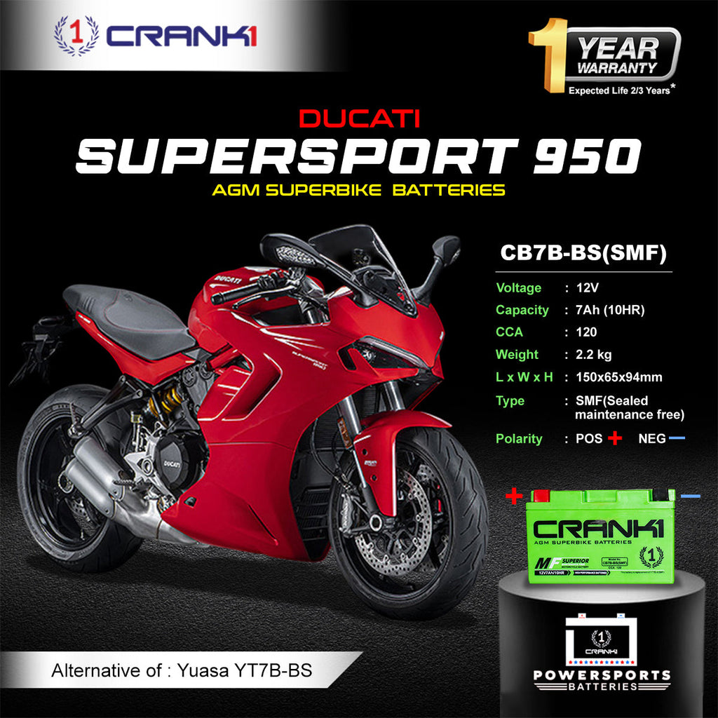 Battery For Ducati SuperSport 950 (2021-2025) - CB7B-BS - Factory Activated - CRANK1