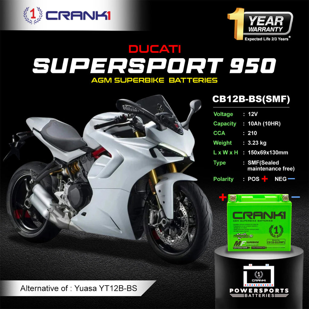 Battery For Ducati SuperSport 950 (2017-2020) - CB12B-BS - Factory Activated - CRANK1