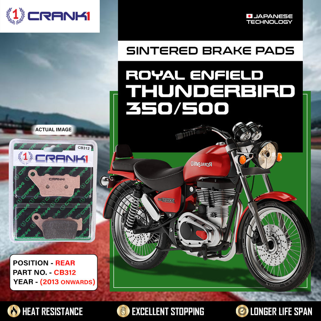 Sintered Brake Pads For Royal Enfield Thunderbird 350/500 (2013 Onwards) - Rear - CB312 - 1 Set - CRANK1