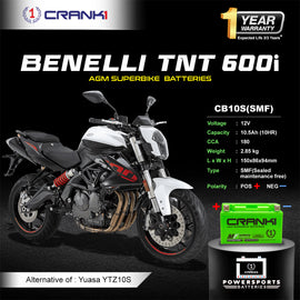 Battery For Benelli TNT 600i (2010-2025) - CB10S - Factory Activated - CRANK1