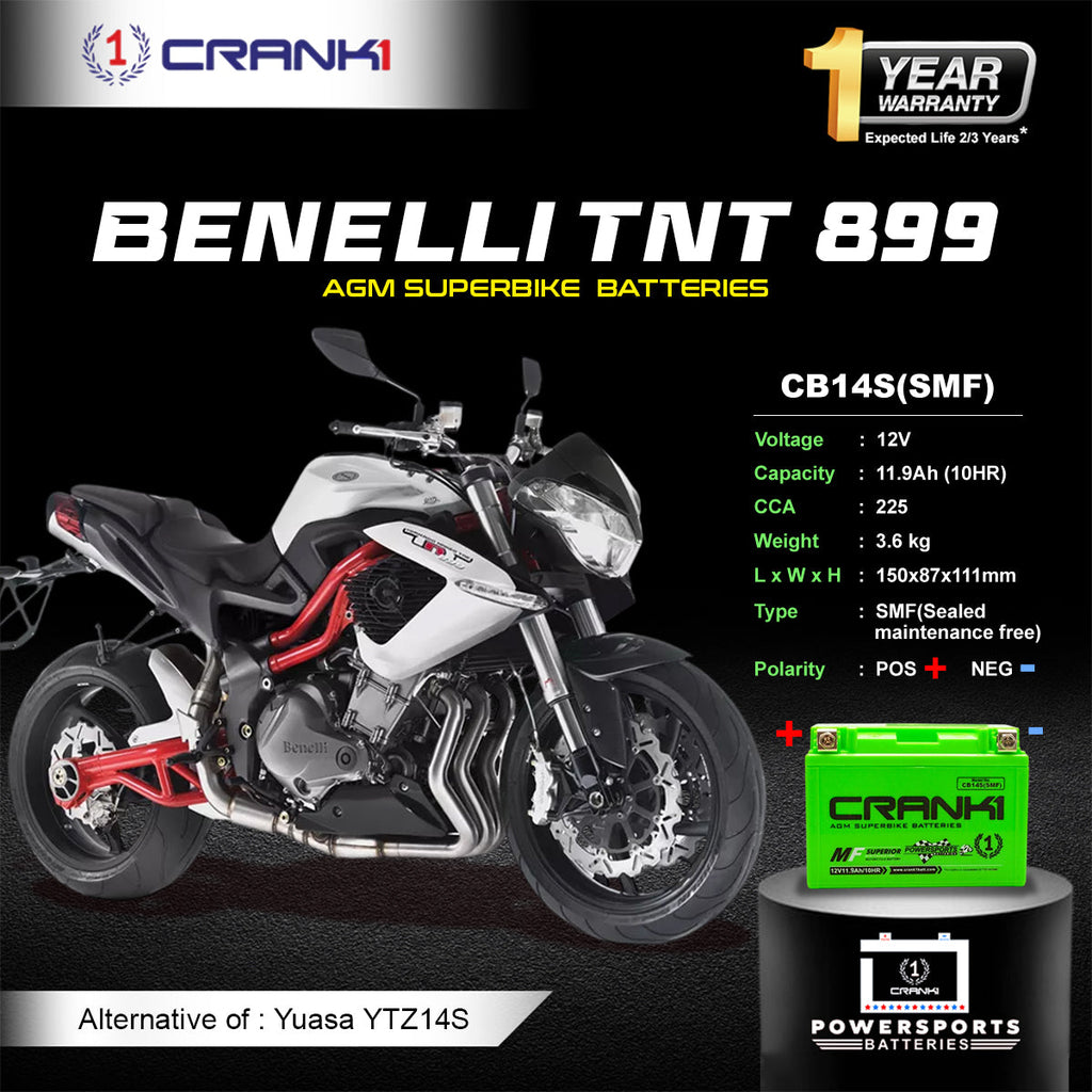 Battery For Benelli TNT 899 - CB14S - Factory Activated - CRANK1
