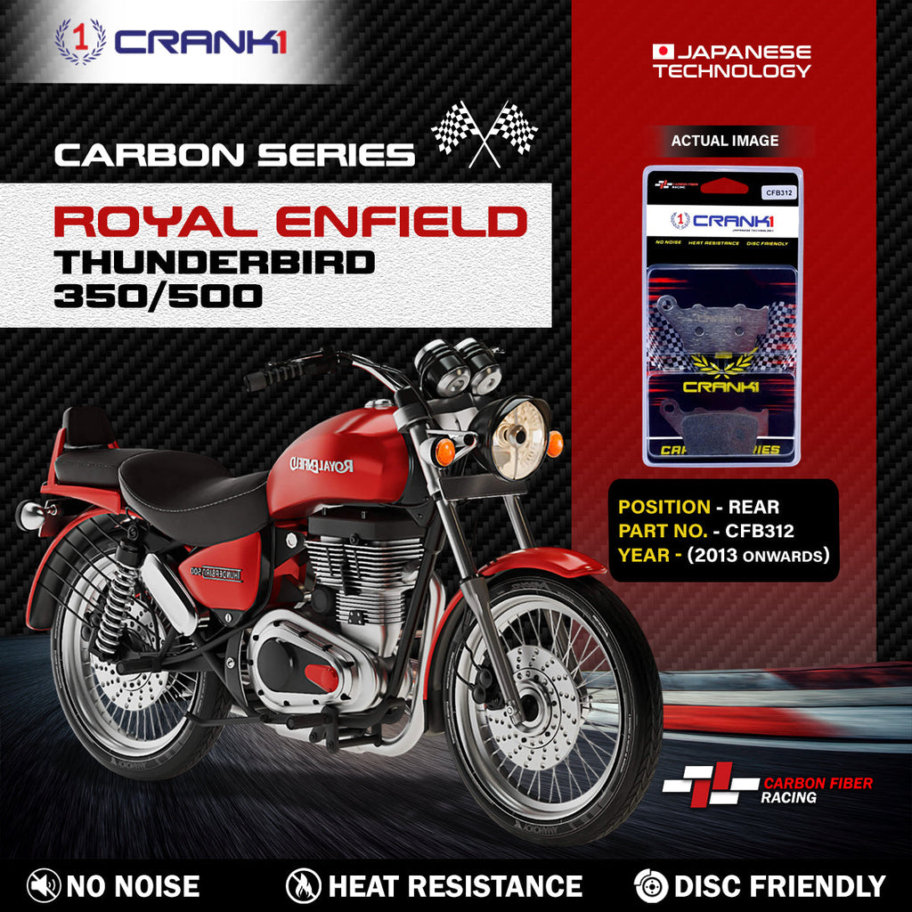 Carbon Brake Pads For Royal Enfield Thunderbird 350/500 (2013 Onwards) - Rear - CFB312 - 1 Set - CRANK1