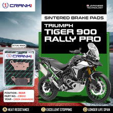 Load image into Gallery viewer, Sintered Brake Pads For Triumph Tiger 900 Rally Pro (2024 Onwards) - Rear - CB312 - 1 Set - CRANK1