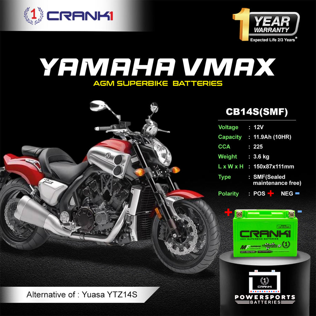 Battery For Yamaha VMAX (2009-2020) - CB14S - Factory Activated - CRANK1