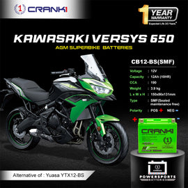 Battery For Kawasaki Versys 650 (2008-2025) - CB12-BS - Factory Activated - CRANK1