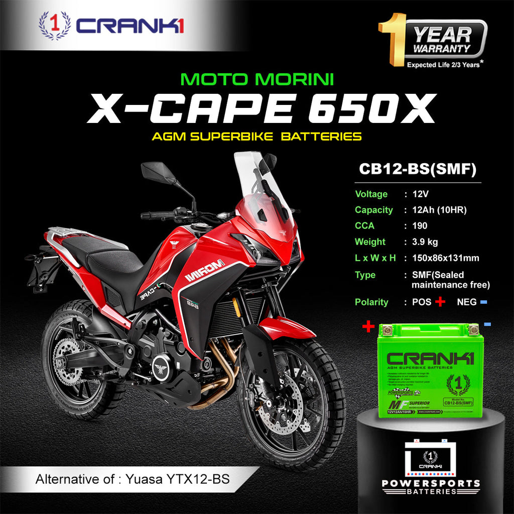 Battery For Moto Morini X-Cape 650X - CB12-BS - Factory Activated - CRANK1