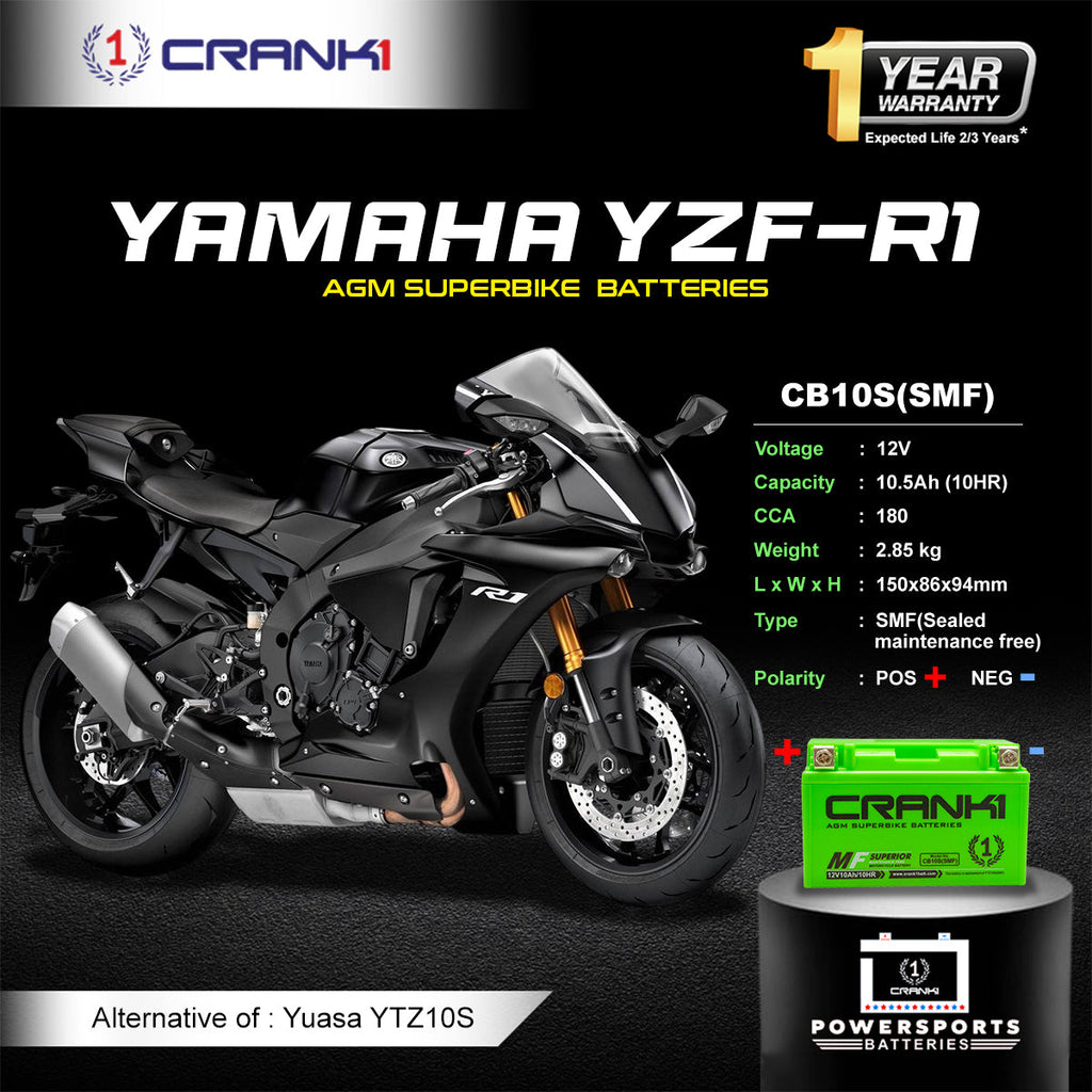 Battery For Yamaha YZF-R1 (2004-2018) - CB10S - Factory Activated - CRANK1