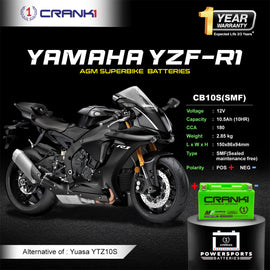 Battery For Yamaha YZF-R1 (2004-2018) - CB10S - Factory Activated - CRANK1