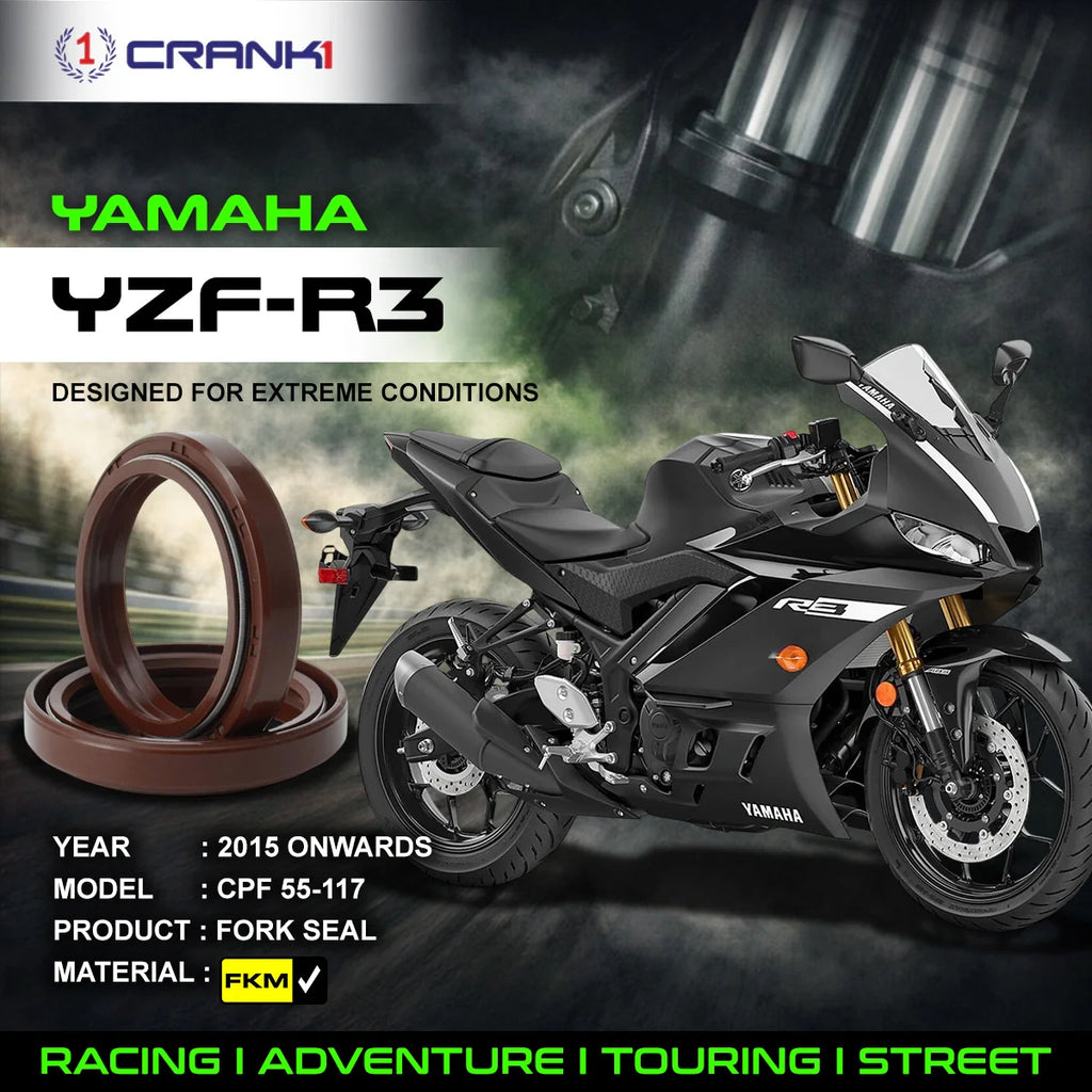 Fork Oil Seals Pair For Yamaha YZF-R3 (2015 Onwards) - CPF55-117 - CRANK1