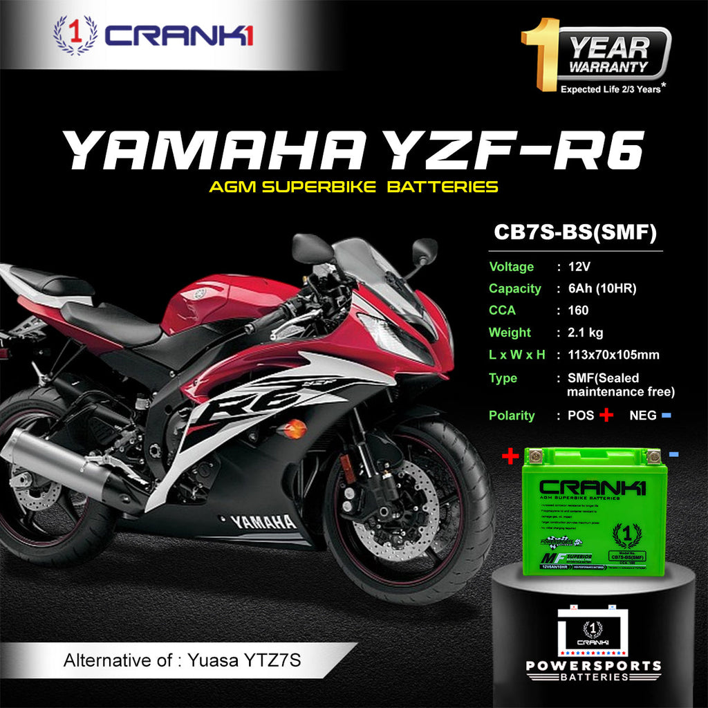 Battery For Yamaha YZF-R6 (2017-2021) - CB7S-BS - Factory Activated - CRANK1