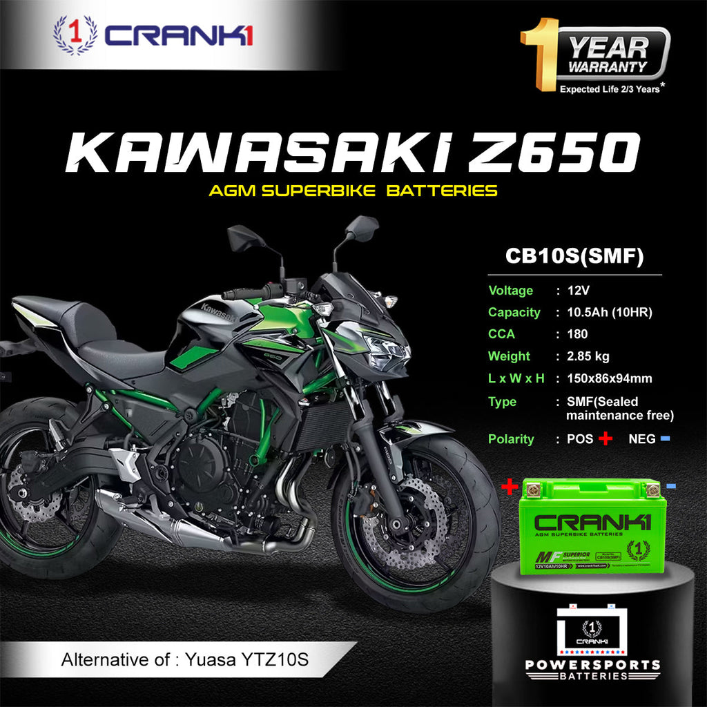 Battery For Kawasaki Z650 (2017-2025) - CB10S - Factory Activated - CRANK1
