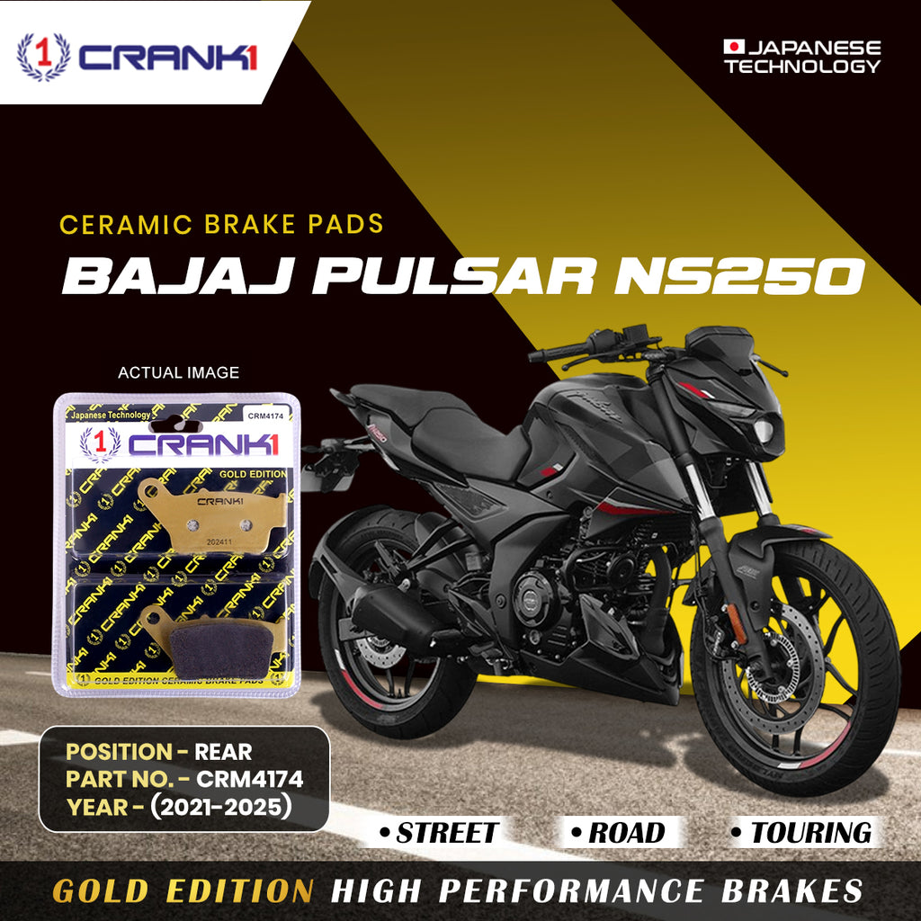 Ceramic Brake Pad For Bajaj Pulsar NS250 (2021-2025) - Rear - CRM4174 - 1 Set - CRANK1