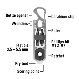 Nite Ize- KMTRT-11-R3 DoohicKey, Ratchet with Flathead and Phillips Bits, 6-in-1 Multitool with Bottle Opener and More Key Tool, Stainless