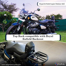 Load image into Gallery viewer, ZANA-TOP RACK COMPATIBLE WITH ROYAL ENFIELD BACKREST FOR SUPER METEOR 650